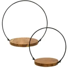 Black Wood and Metal Halo Candle Holders Set of 2