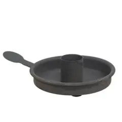 Grey Metal Taper Candle Holder and Pan Style with Side Handle