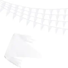 50 Feet 30 Pcs Solid White Pennant Banner Flags String Hanging Triangle DIY Flags, Bunting Streamers Decorations for Grand Opening, Birthday, Wedding, Party Celebration