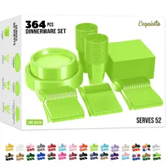 Exquisite 350 Pcs Plastic Plates for Party &ndash; Disposable Plates Set &ndash; 50 Each of 9" Dinner Plates, 7" Dessert Plates, Plastic Cups, Napkins & Plastic Cutlery &ndash; Plastic Dinnerware by Party Solids Lime
