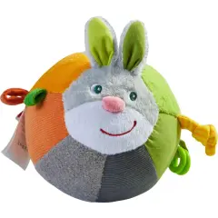 HABA Bunny Baby Ball Toy with Crinkle Ears and Rattle Rings - Tummy Time Toy for Fine Motor Skills and Sensory Development for 6 months + Multicolor