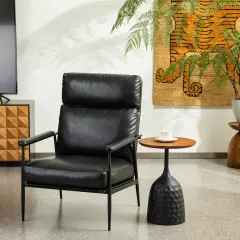 33.75"W Mid-Century Modern Leatherette Armchair With High Back and Padded Arms Black