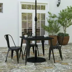 Merrick Lane Dryden Indoor/Outdoor Dining Table with Umbrella Hole, 36" Square All Weather Poly Resin Top and Steel Base BlackTop/BlackFrame