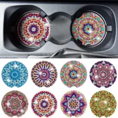 8 Pcs Diamond car Coasters DIY Mandala Car Painting Coasters Mandala Diamond Art and Crafts Projects Kits with Gem for Adult Beginner