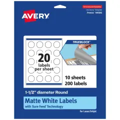 Avery TrueBlock Matte White Paper Labels,1-1/2" diameter Round