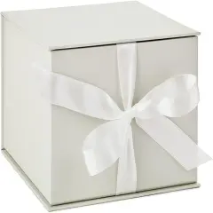 Medium Gift Box with Lid and Shredded Paper Fill (Grey White 7 inch Box) for Weddings, Bridal Showers, Graduations, Birthdays, Bridesmaids Gifts, All Occasion