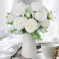 2PCS Faux Peonies in Ceramics Vase Artificial Flowers Bulk Silk Fake Bouquet Floral Arrangements Centerpieces Decor