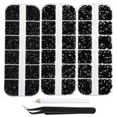 7000pcs+ Flatback Glass Hotfix Iron On Rhinestones Crystal for DIY Making with 1 Tweezer & 1 Picking Pen for Shoes, Clothes, Face Art, Bags, Manicure (Jet Black, 5-Sizes)