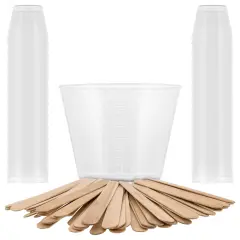 2 Oz (60 ml) Liquid Measuring Cups - Plastic Graduated Cup (50 Pack) with 25 Sticks - Reusable Mixing Cups for Paint, Craft, Kitchen, Lab, Medical Supplies, Epoxy Resin, Art