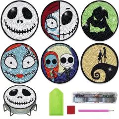 8 Pcs Diamond Art Paintings Coasters Kits with Holder (Halloween)