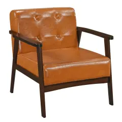 Costway Accent Chair with Armrest & Rubber Wood Frame Button Tufted Chair for Living Room Brown/Black