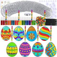24 Sets Easter Egg Suncatchers Ornaments Decorations DIY Window Paint Art Suncatchers Egg Sun Catchers Painting Craft Kits for Kids Classroom Spring Party Activities