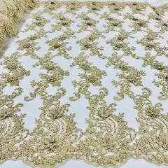 1 Yard Beaded 3D Floral Lace Fabric on 100% Polyester Net Mesh, Dusty Rose, 52" Wide, Elegant Embroidered Lace Fabric Gold