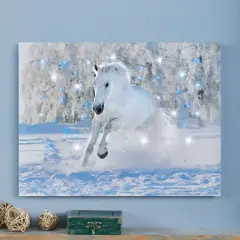 Collections Etc Sparkling Fiber-Optic Lighted Snow Horse Wall Canvas