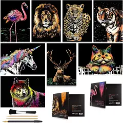 Rainbow Engraving Painting Landscape Scratchboard(A4) Crafts Set: 8 Sheets