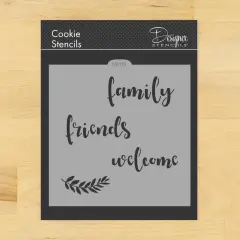 Family, Friends, Welcome Cookie & Craft Stencil | CM115 by Designer Stencils | Cookie Decorating Tools | Baking Stencils for Royal Icing, Airbrush, Dusting Powder | Craft Stencils for Canvas, Paper, Wood | Reusable Food Grade Stencil
