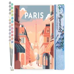 Figured'Art Paint by Numbers for Adults Travel Poster Paris 16"x20" - Craft Art Painting DIY Kit Rolled Canvas Without Frame