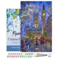 Figured'Art Paint by Numbers for Adults with Frame London in the dusk 16"x20" - Craft Art Painting DIY Kit Canvas Already Stretched on a Wooden Frame