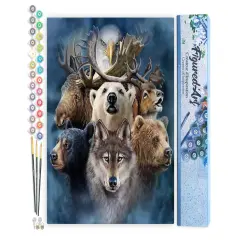 Figured'Art Paint by Numbers Kit for Adults Forest Animals 16"x20" - Craft Art Painting DIY Kit Rolled Canvas without frame
