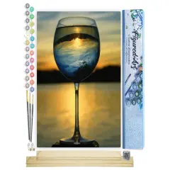 Figured'Art Paint by Numbers Kit for Adults Wine Glass and Nice View 16"x20" - Craft Art Painting Rolled Canvas with DIY wooden frame