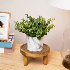 Northlight 9" Green Artificial Eucalyptus in a Marble Style White Pot