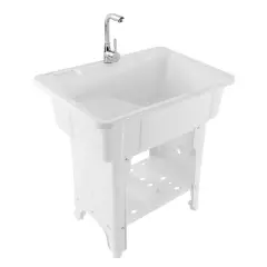 White Heavy Duty Laundry Sink Utility Tub W/ Faucet Sinks For Washing Room
