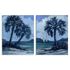 Stupell Industries Impressions of Indigo Palms 2 pc Canvas Wall Art Set Design by Paul Brent
