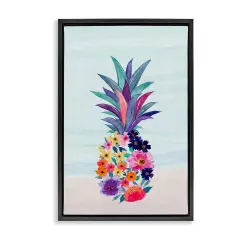 Stupell Industries Floral Pineapple Beach Framed Floater Canvas Wall Art Design by JJ Design House LLC