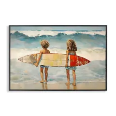 Stupell Industries Kids with Surf Waves Framed Giclee Wall Art Design by Petal Prints Design