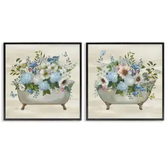 Stupell Industries Butterfly Hydrangea Bathtub 2 pc Framed Giclee Wall Art Set Design by Nan