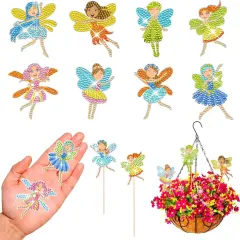 8 Pcs Diamond Painting Kits Decorative Stakes, Diamond Art Kits for Garden, Home Decor Indoor Outdoor Stakes Diamond Art Kits for Adults, Crafts for Adult, Small Diamond Art Sets (Fairy)