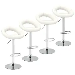 Costway Set of 4 Adjustable Bar Stools Swivel Pub Chairs Barstools PU Leather White/Black