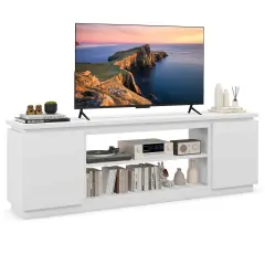 Costway Fireplace TV Stand for TVs up to 80" with Electric Fireplace 3 Adjustable Shelves Black/White