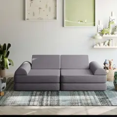 Emma and Oliver Conner Modular Play Couch for Kids with Convertible 6-Piece Design and Soft Foam Cushions Gray