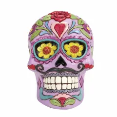Jim Shore 4.5 Inch Colorful Calavera Halloween Figurine , Lightweight Halloween Decor Halloween Skull Flowers Purple
