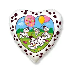 Happy Birthday Dalmatians Foil Balloon Heart Shape 18" White Dog Theme