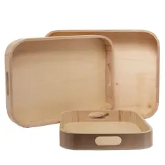 Paulownia Wood Rounded Corner Tray Set 3 Each