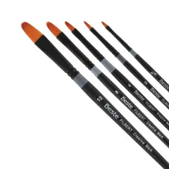 Creative Mark Beste Golden Taklon Filbert Rake, Set of 5 Artist Paint Brush, Professional Watercolor Brushes, For Acrylic Painting, Short Handle, Sharp Edges, Hand-Tied & Shaped