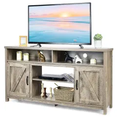 Costway 59'' TV Stand Media Center Console Cabinet w/ Barn Door for TV's 65'' Natural\Black\Coffee