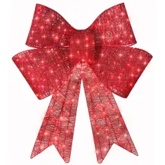 Best Choice Products Pre-Lit Christmas Bow, Large Outdoor LED Lighted Holiday D&eacute;cor w/ 8 Light Functions, Hook