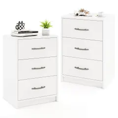 Costway 1/2 PCS 3-Drawer Nightstand Modern Bedside Table with Storage Anti-Toppling Kit for Bedroom White