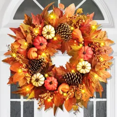 20 Inch Fall Door Wreath, Handcrafted Autumn Wreath
