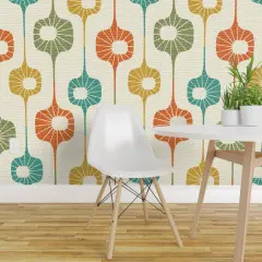 Pre-Pasted Wallpaper 2FT Wide Multi-Color Vintage Retro Stripes Faux Texture Mod Mid Century Modern Custom Pre-pasted Wallpaper by Spoonflower