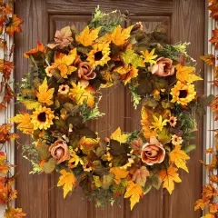 Artificial Sunflower Wreath with Berries Fall Wreath