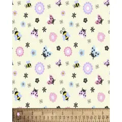 Ladybugs Bumblebees Digital Cotton Print Fabric | By the Yard | Sewing and Crafting | 44 inches wide