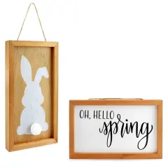Spring Easter Wood Signs 2ct Farmhouse Door Hanger Plaques 10x6in