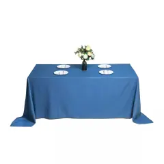 90x132" Dark Blue Faux Denim Polyester Rectangular Tablecloth Wedding Party