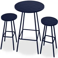 Best Choice Products 3-Piece Steel Patio Bar Height Round Bistro Set w/ Backless Stools, Slatted Design Navy