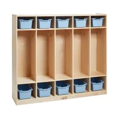 5-Section Coat Locker with 10 Scoop Front Storage Bins, Natural Powder Blue