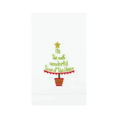 Christmas Tree Motif "It's The Most Wonderful Time of the Year" 100% Cotton Guest Towel